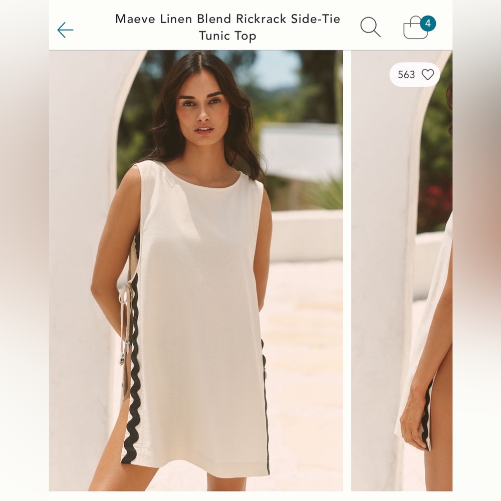 NWT Anthropologie Maeve Linen Blend Rickrack Side-Tie Tunic Top